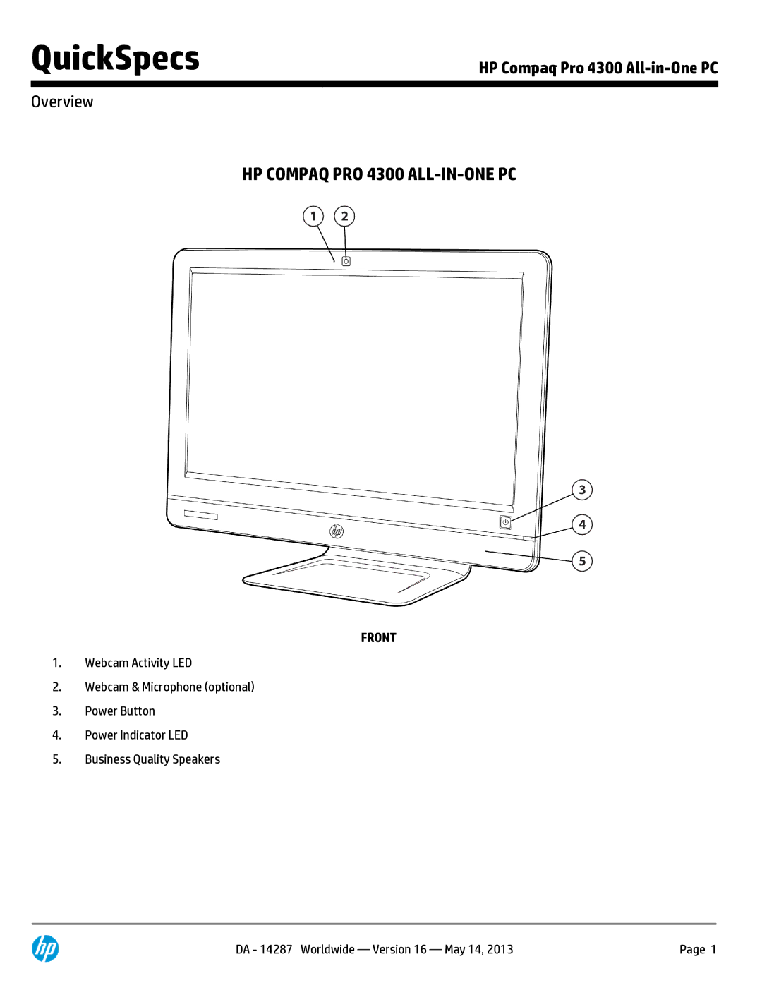 Compaq manual QuickSpecs, HP Compaq PRO 4300 ALL-IN-ONE PC 