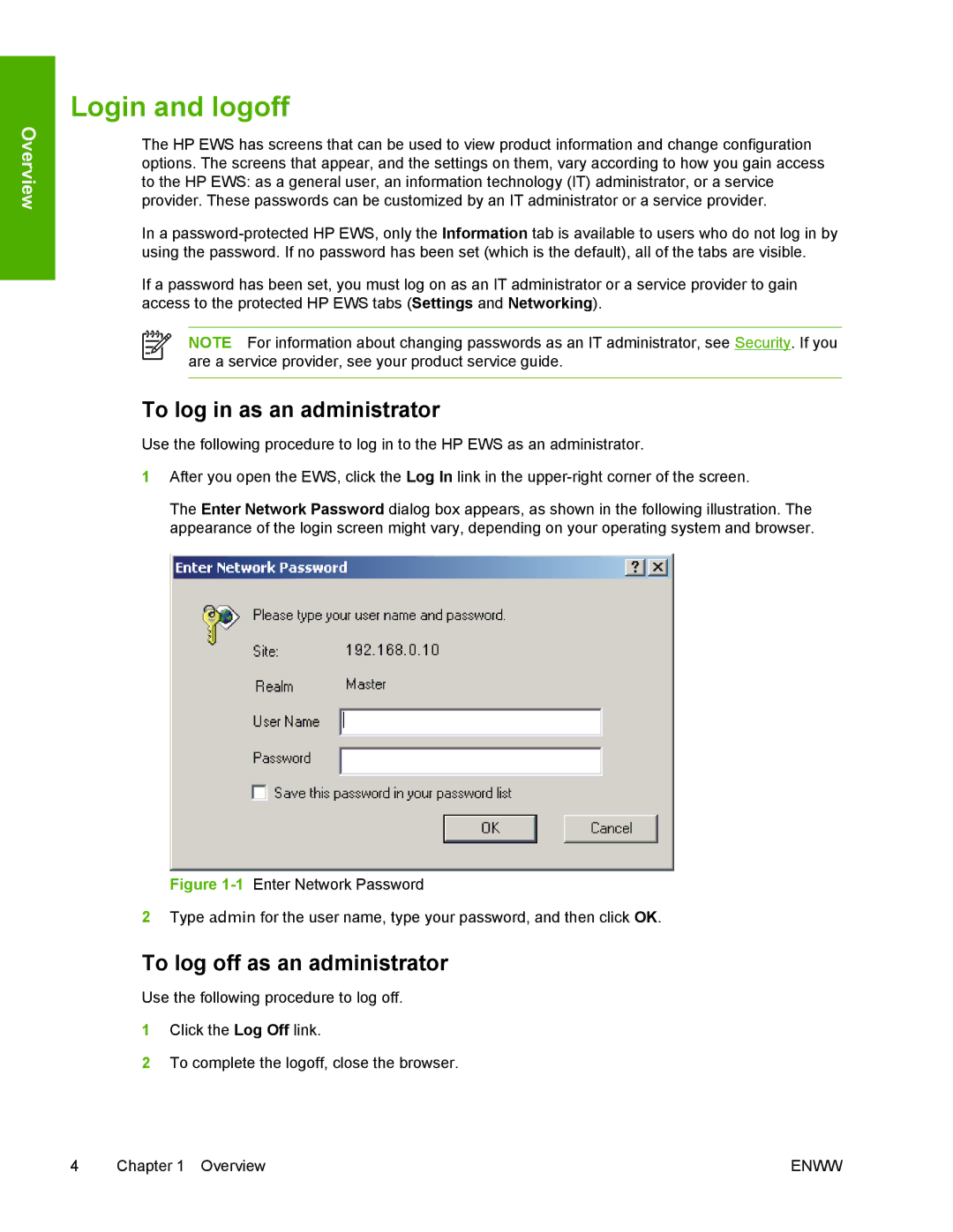 Compaq 4700 HP manual Login and logoff, To log in as an administrator, To log off as an administrator 