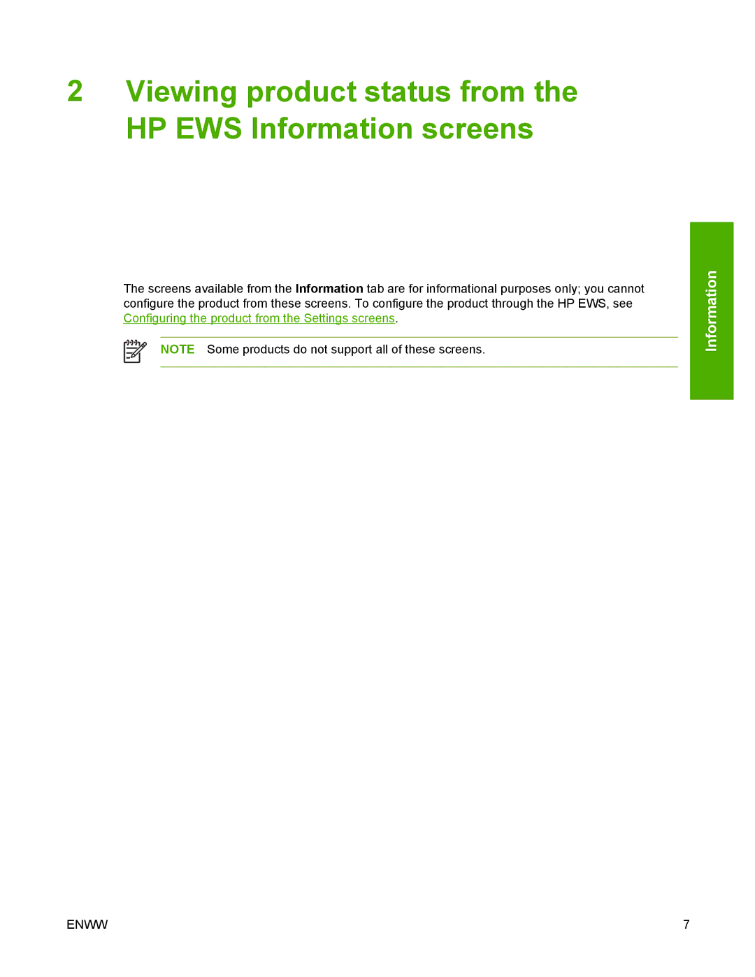 Compaq 4700 HP manual Viewing product status from the HP EWS Information screens 