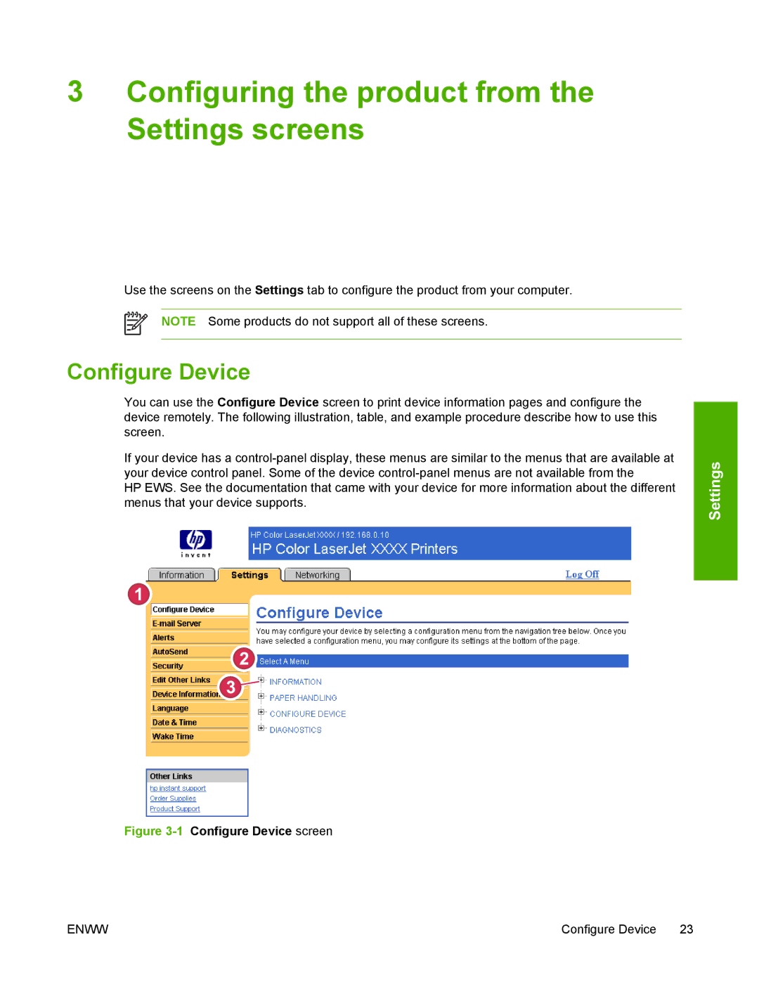 Compaq 4700 HP manual Configuring the product from the Settings screens, Configure Device 