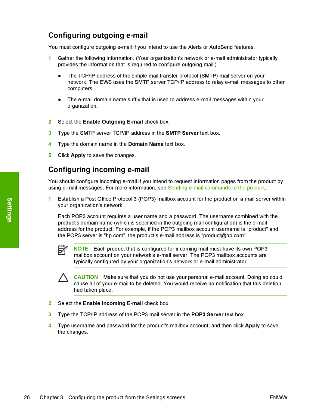 Compaq 4700 HP manual Configuring outgoing e-mail, Configuring incoming e-mail 