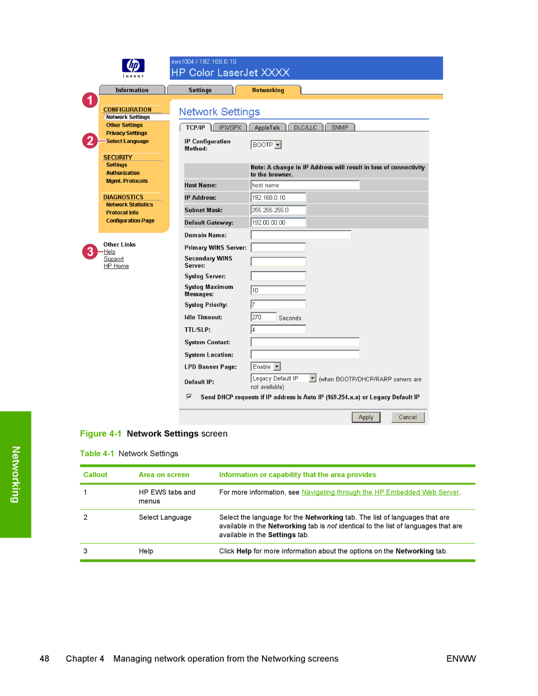 Compaq 4700 HP manual 1Network Settings screen 