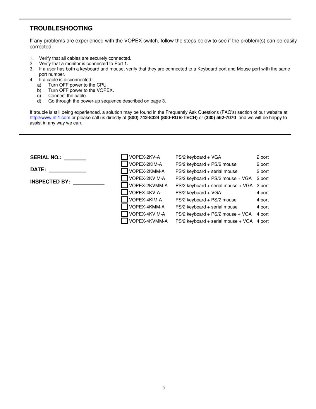 Compaq 4KVMM manual Troubleshooting, Serial no Date Inspected by 