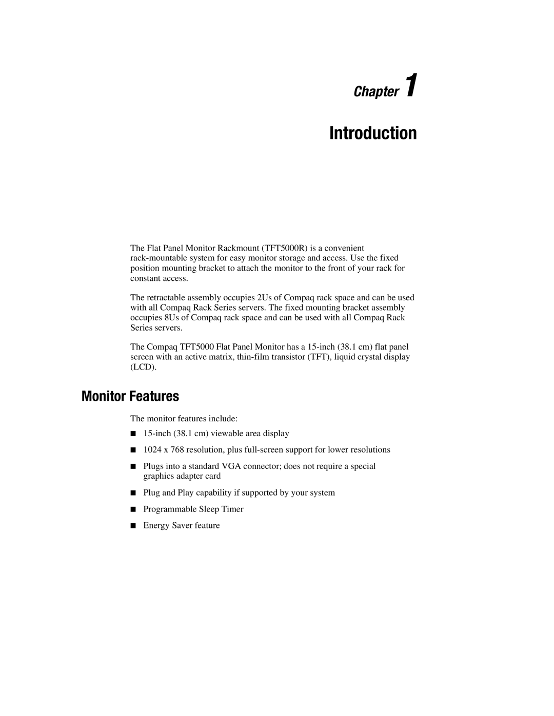 Compaq 5000R manual Introduction, Monitor Features 