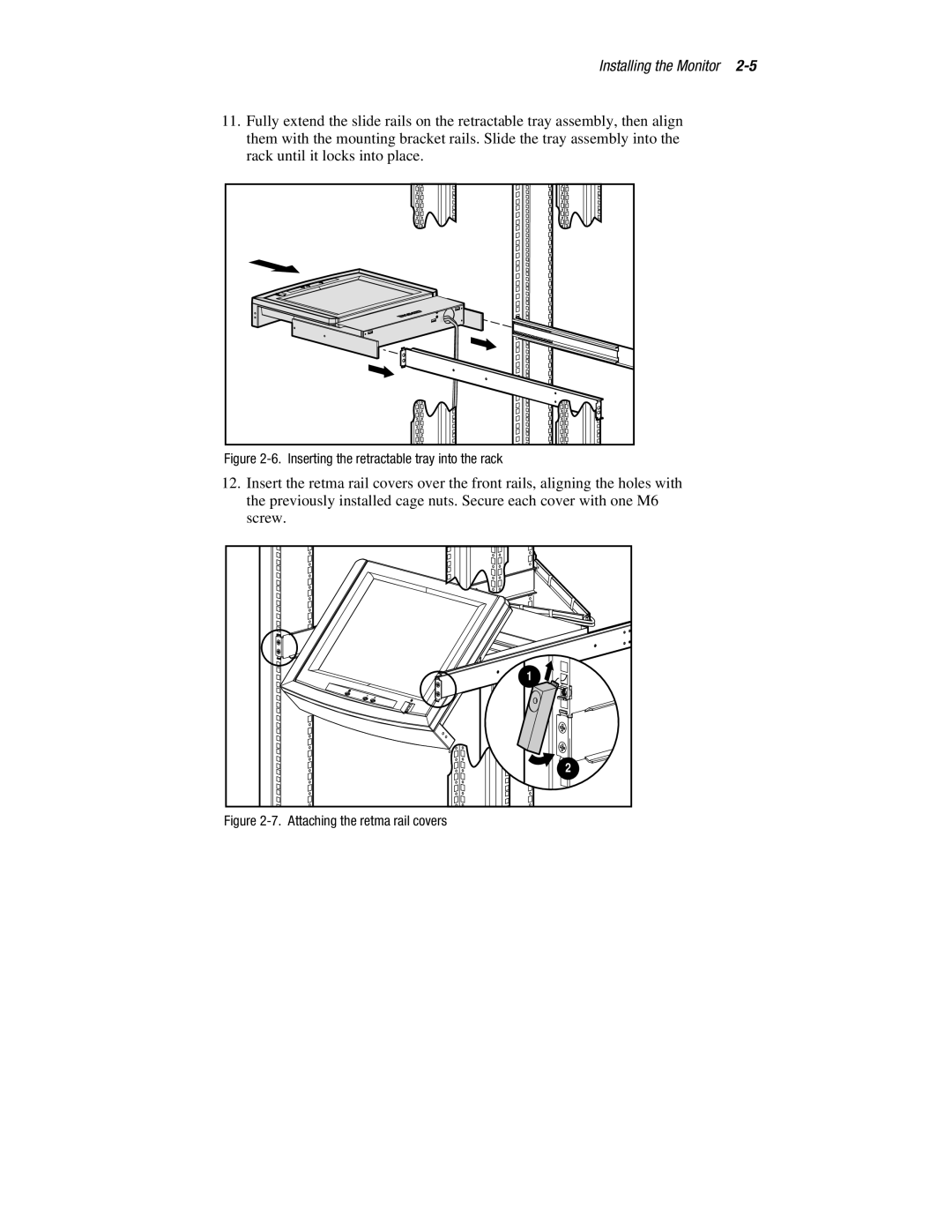 Compaq 5000R manual Inserting the retractable tray into the rack 