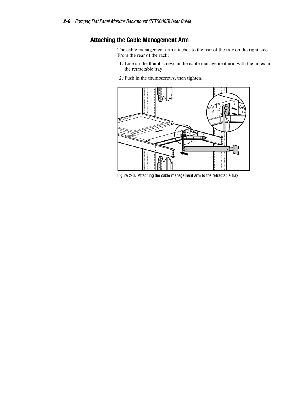 Compaq 5000R manual Attaching the Cable Management Arm, Attaching the cable management arm to the retractable tray 