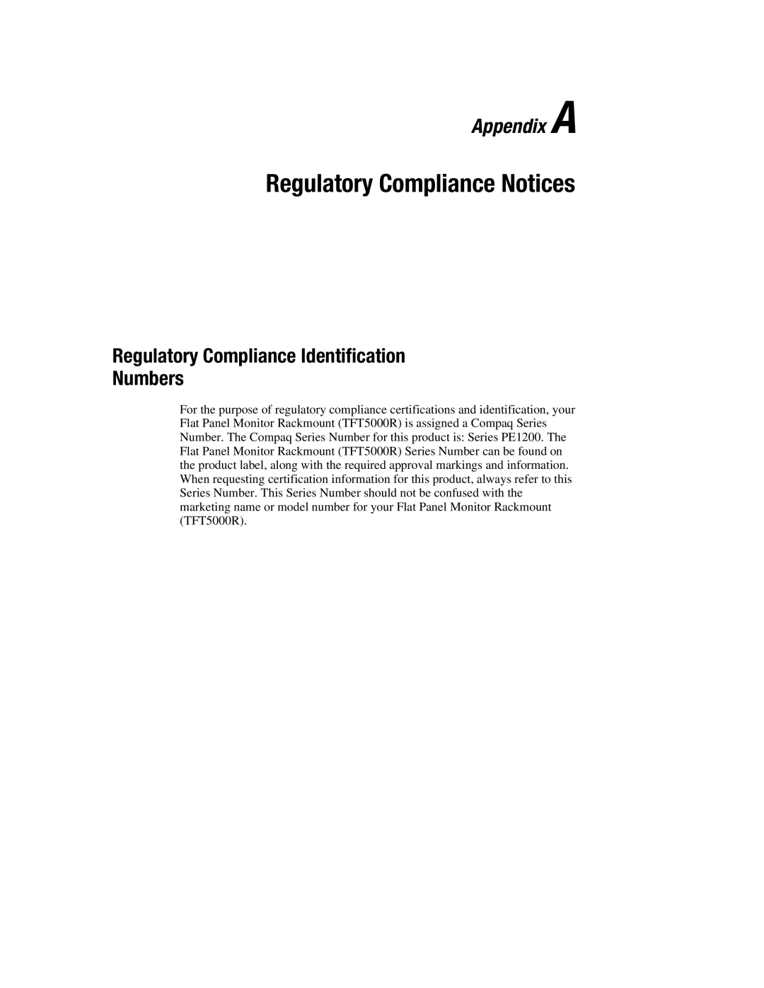 Compaq 5000R manual Regulatory Compliance Notices, Regulatory Compliance Identification Numbers 