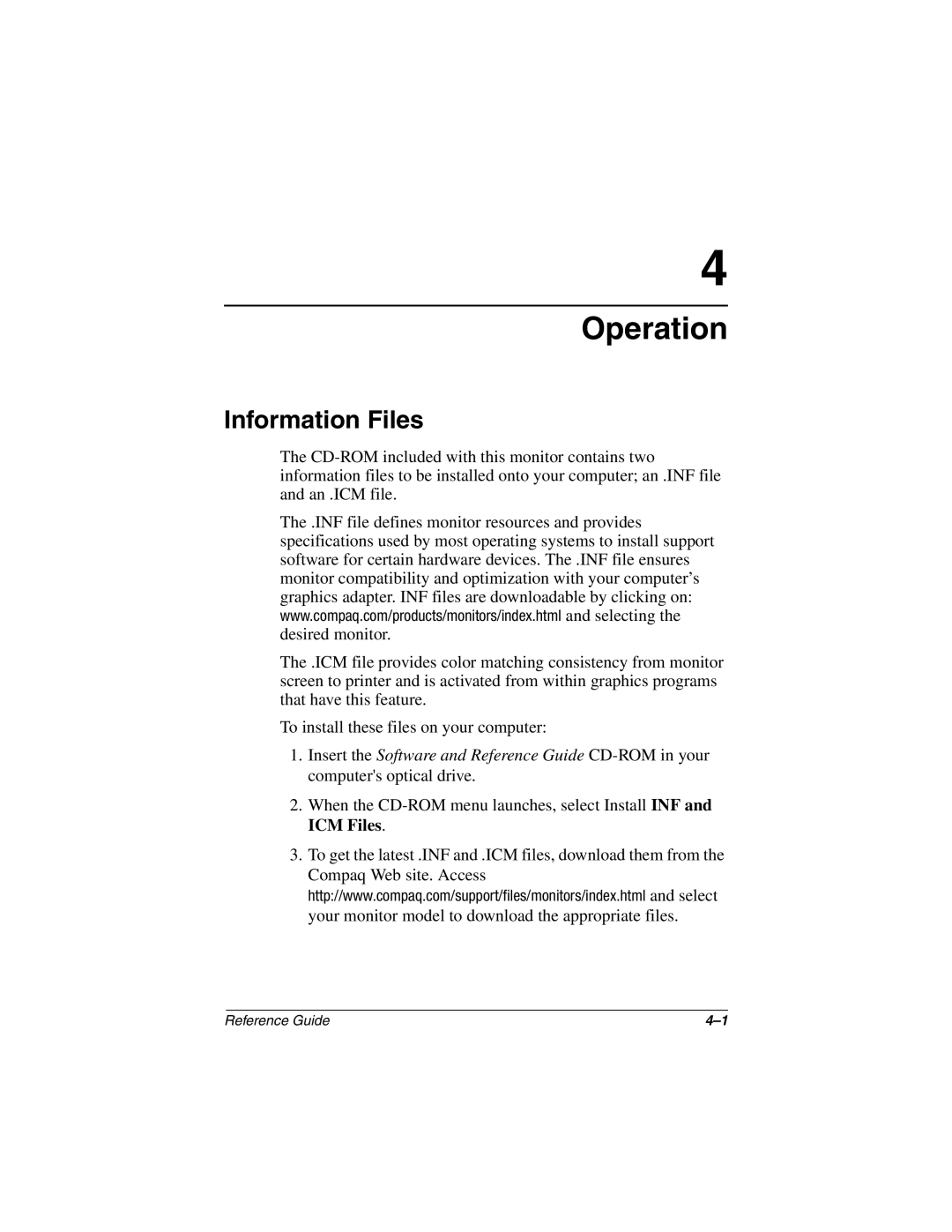 Compaq 5017 manual Operation, Information Files 