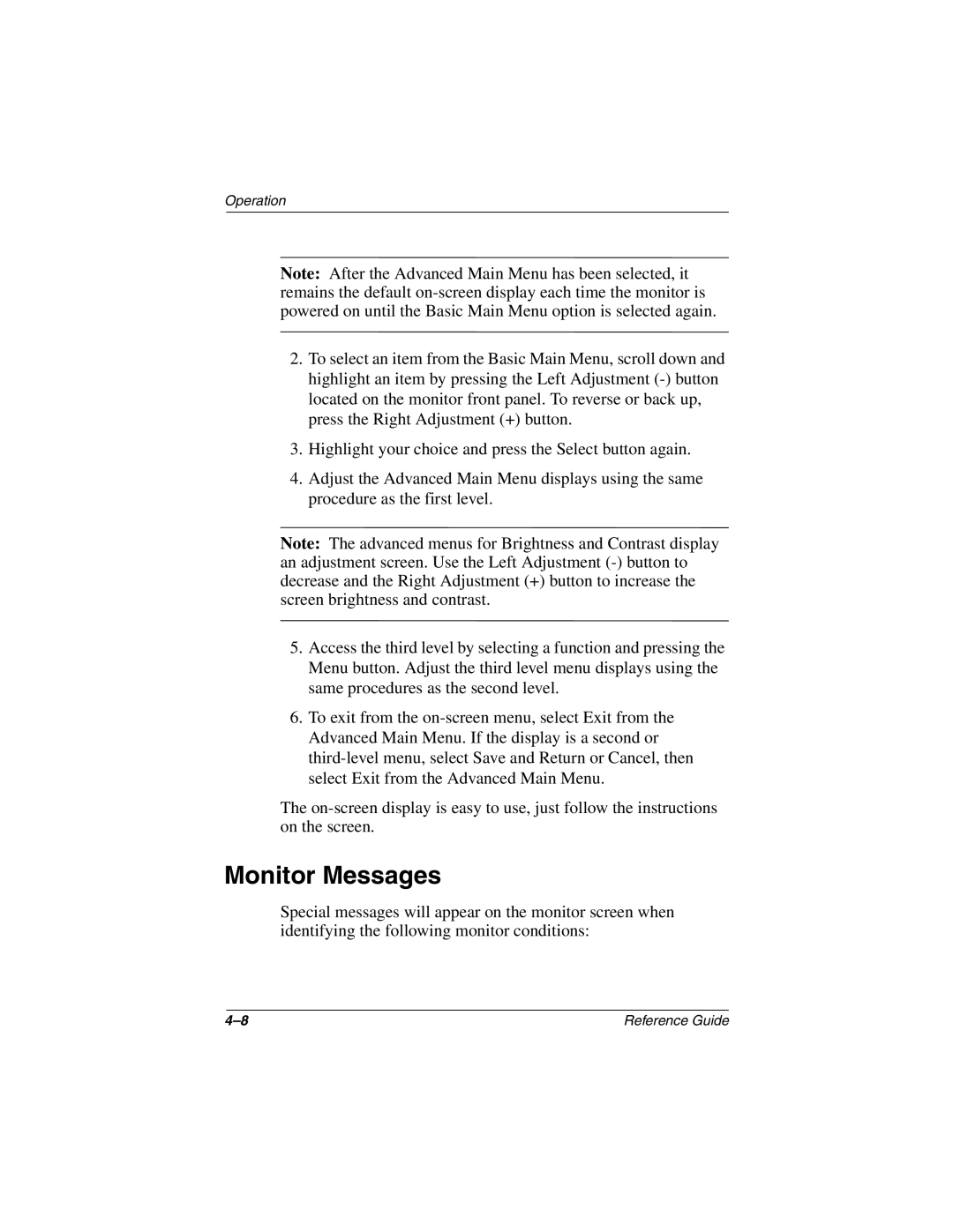 Compaq 5017 manual Monitor Messages 