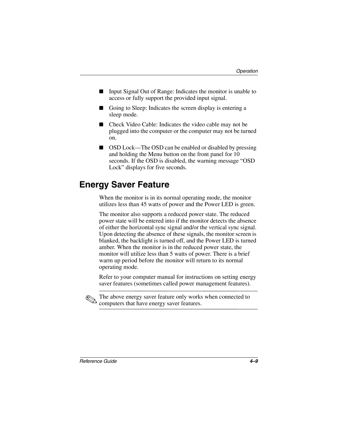 Compaq 5017 manual Energy Saver Feature 