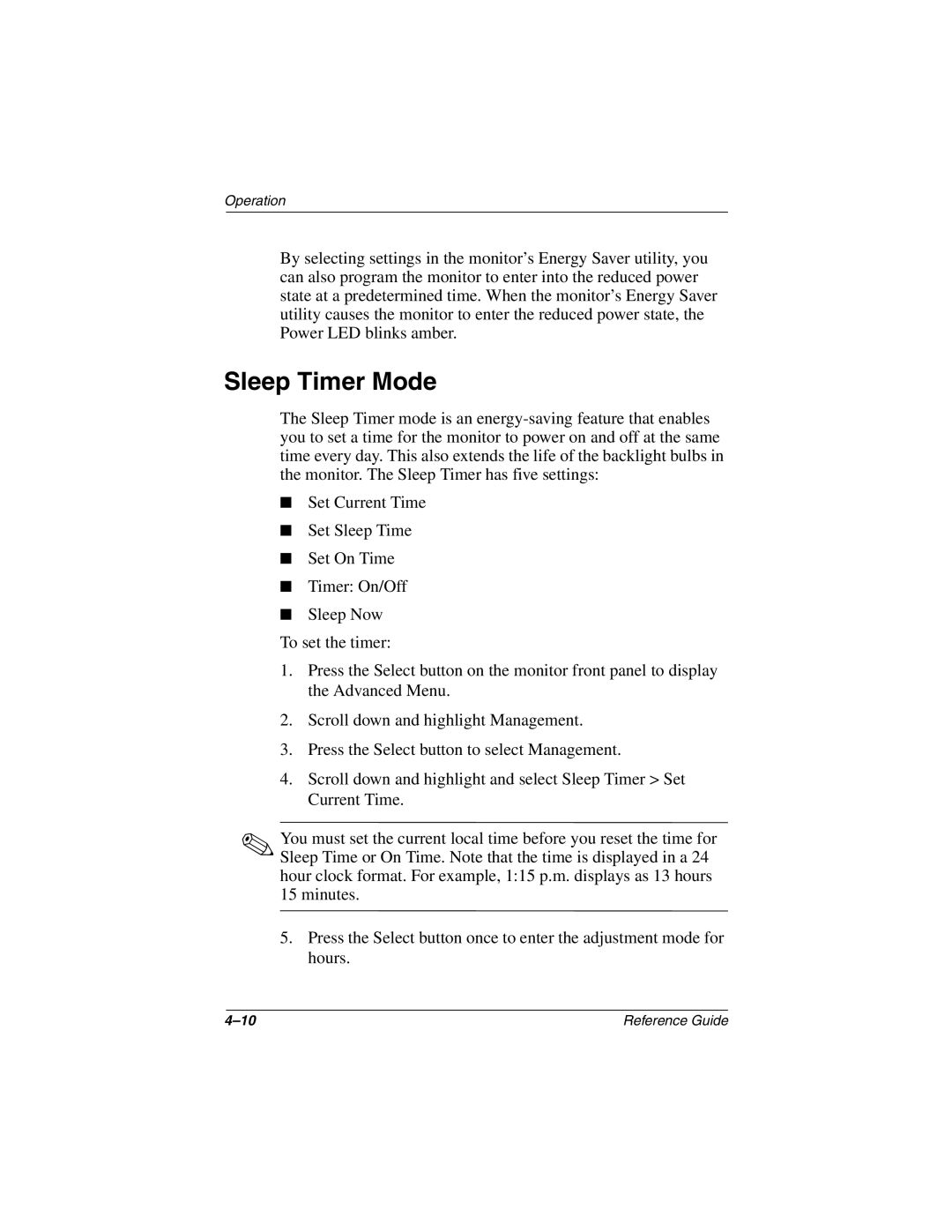 Compaq 5017 manual Sleep Timer Mode 