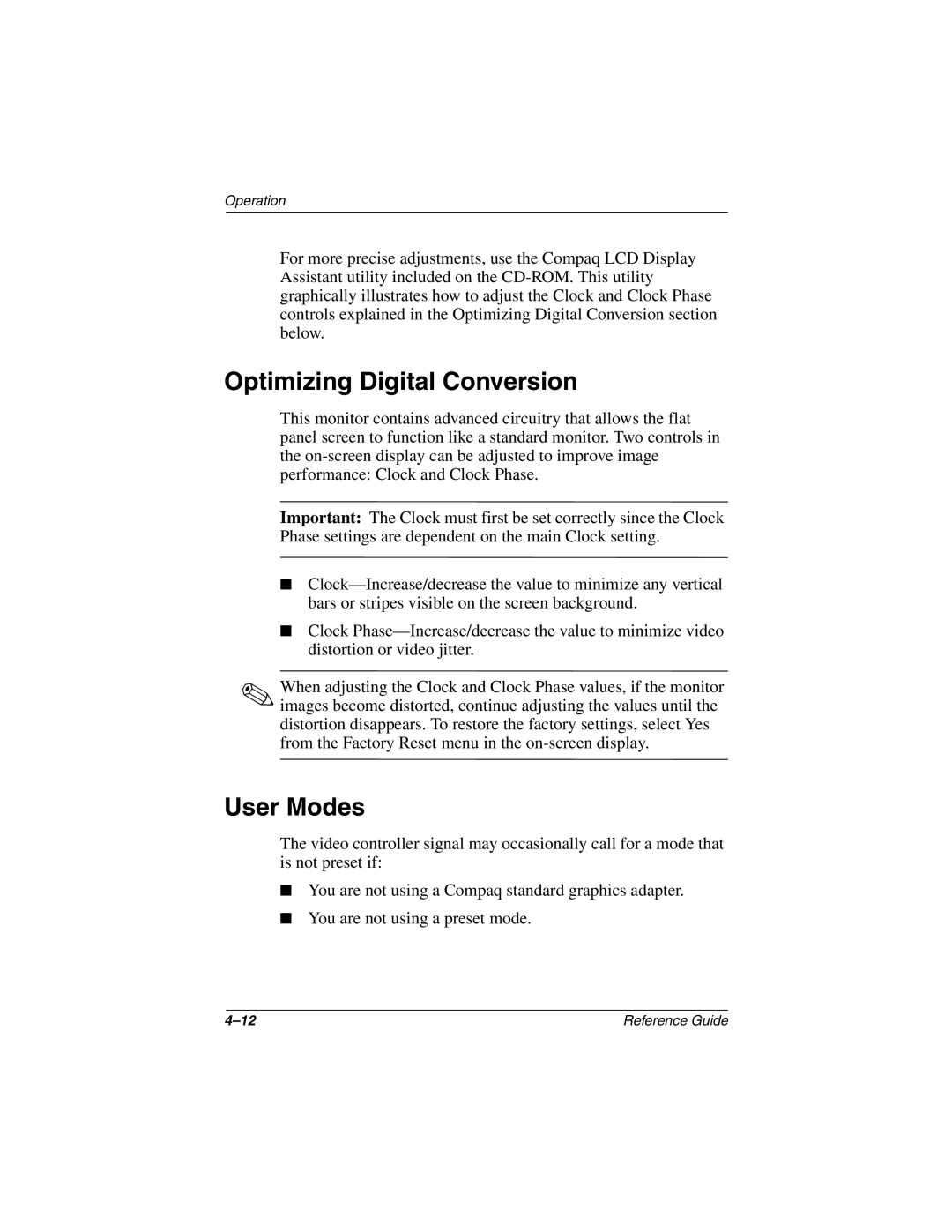 Compaq 5017 manual Optimizing Digital Conversion, User Modes 