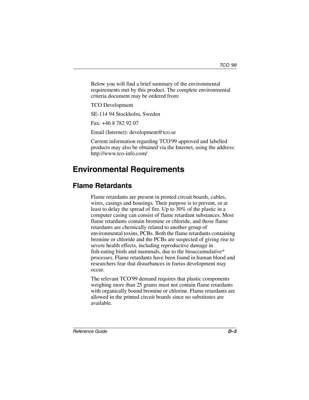 Compaq 5017 manual Environmental Requirements, Flame Retardants 