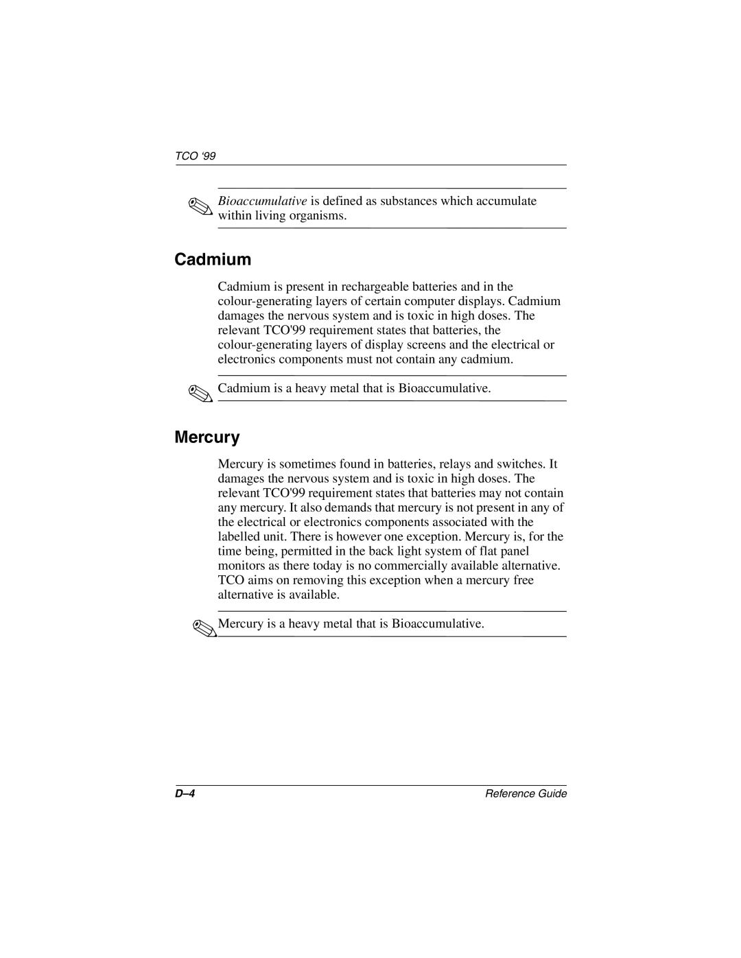 Compaq 5017 manual Cadmium, Mercury 