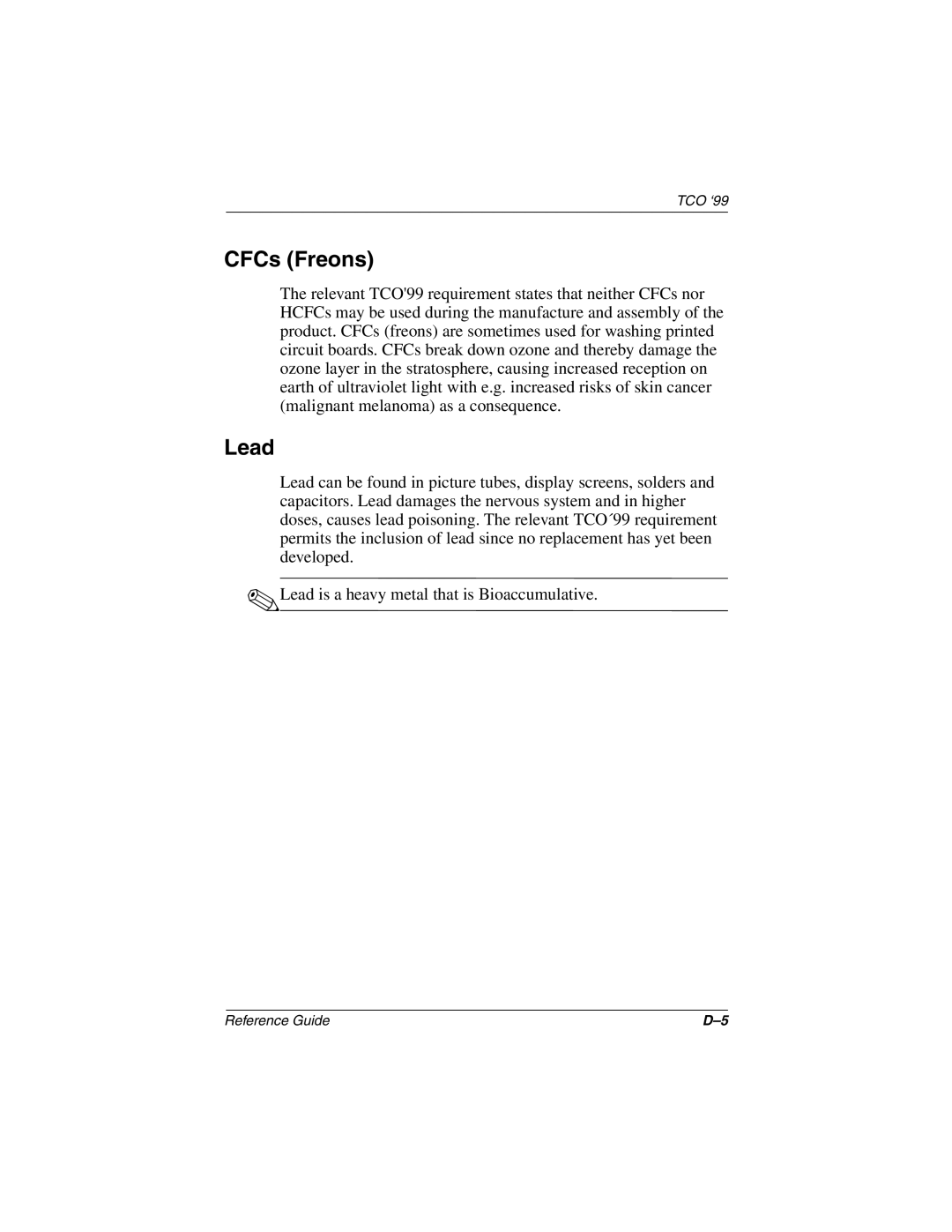 Compaq 5017 manual CFCs Freons, Lead 