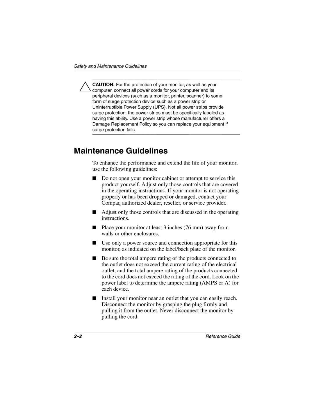 Compaq 5017 manual Maintenance Guidelines 