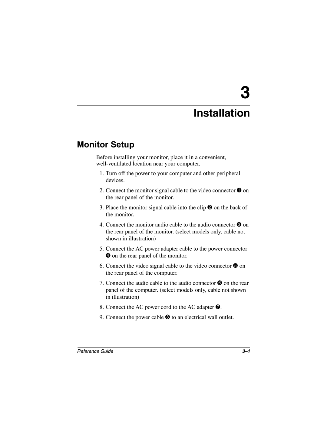 Compaq 5017 manual Installation, Monitor Setup 