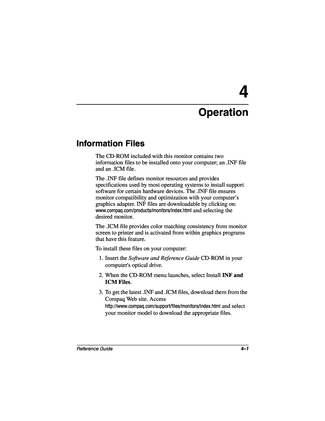 Compaq 5017 manual Operation, Information Files 