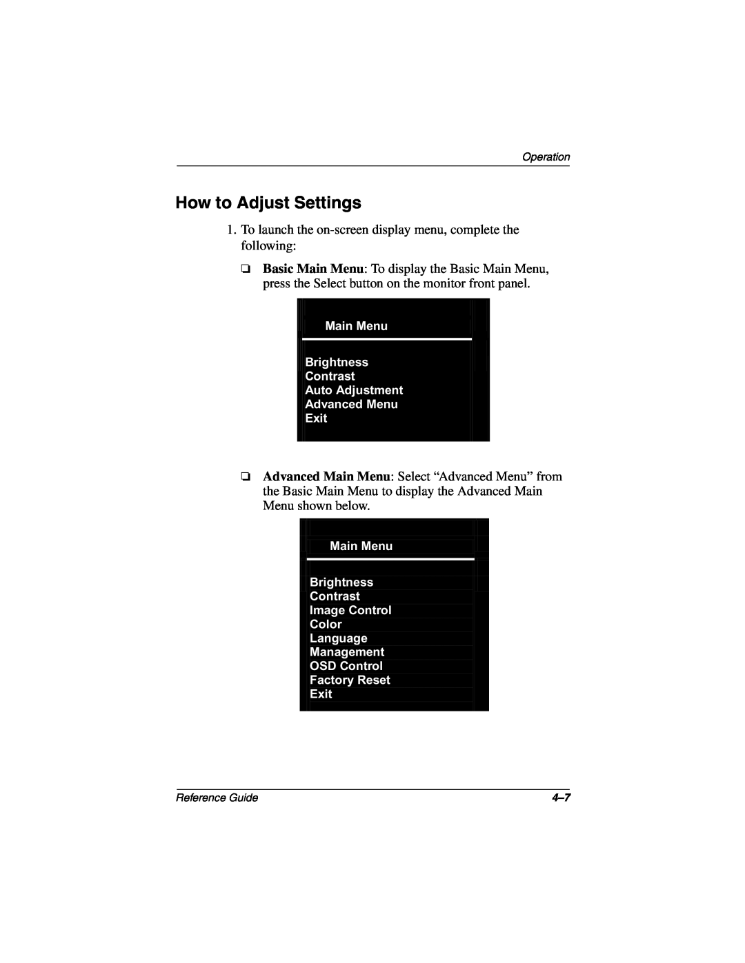 Compaq 5017 manual How to Adjust Settings 