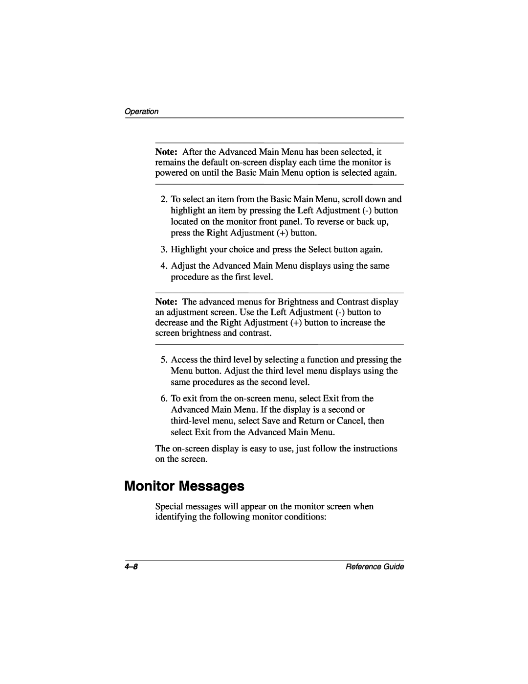 Compaq 5017 manual Monitor Messages 