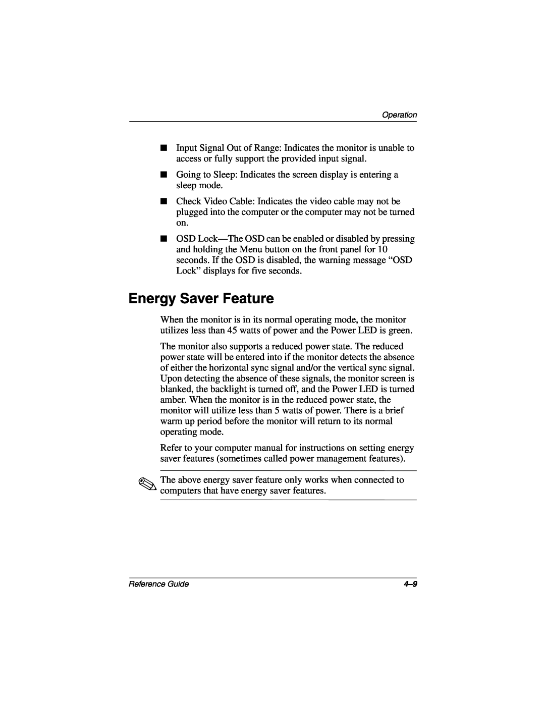 Compaq 5017 manual Energy Saver Feature 