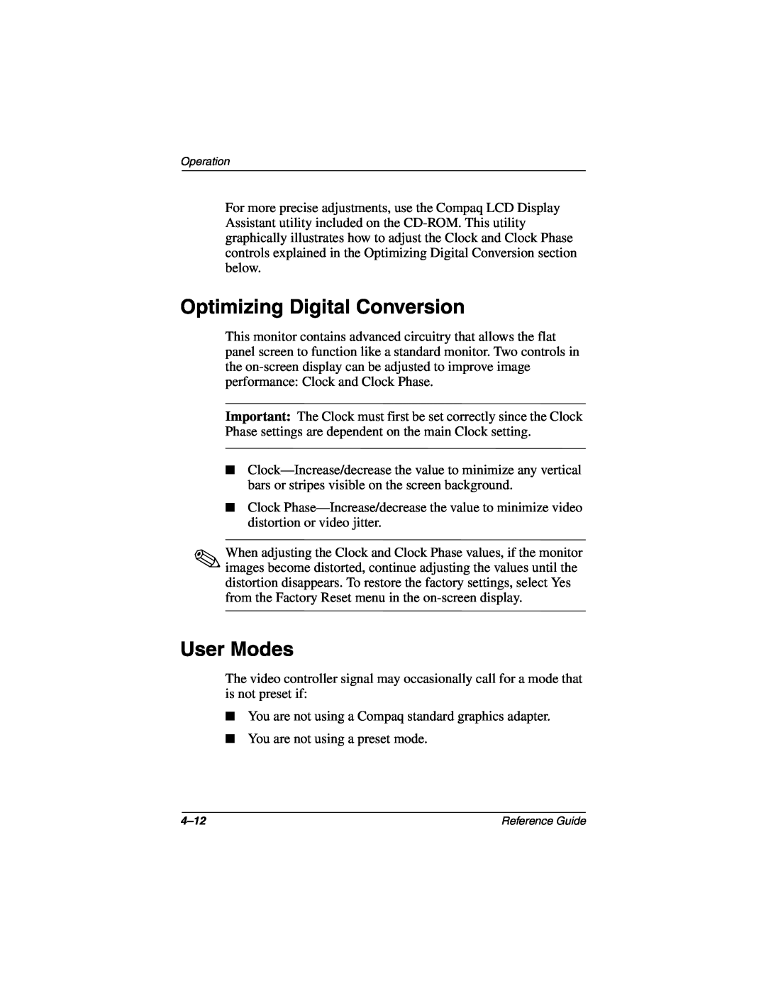 Compaq 5017 manual Optimizing Digital Conversion, User Modes 