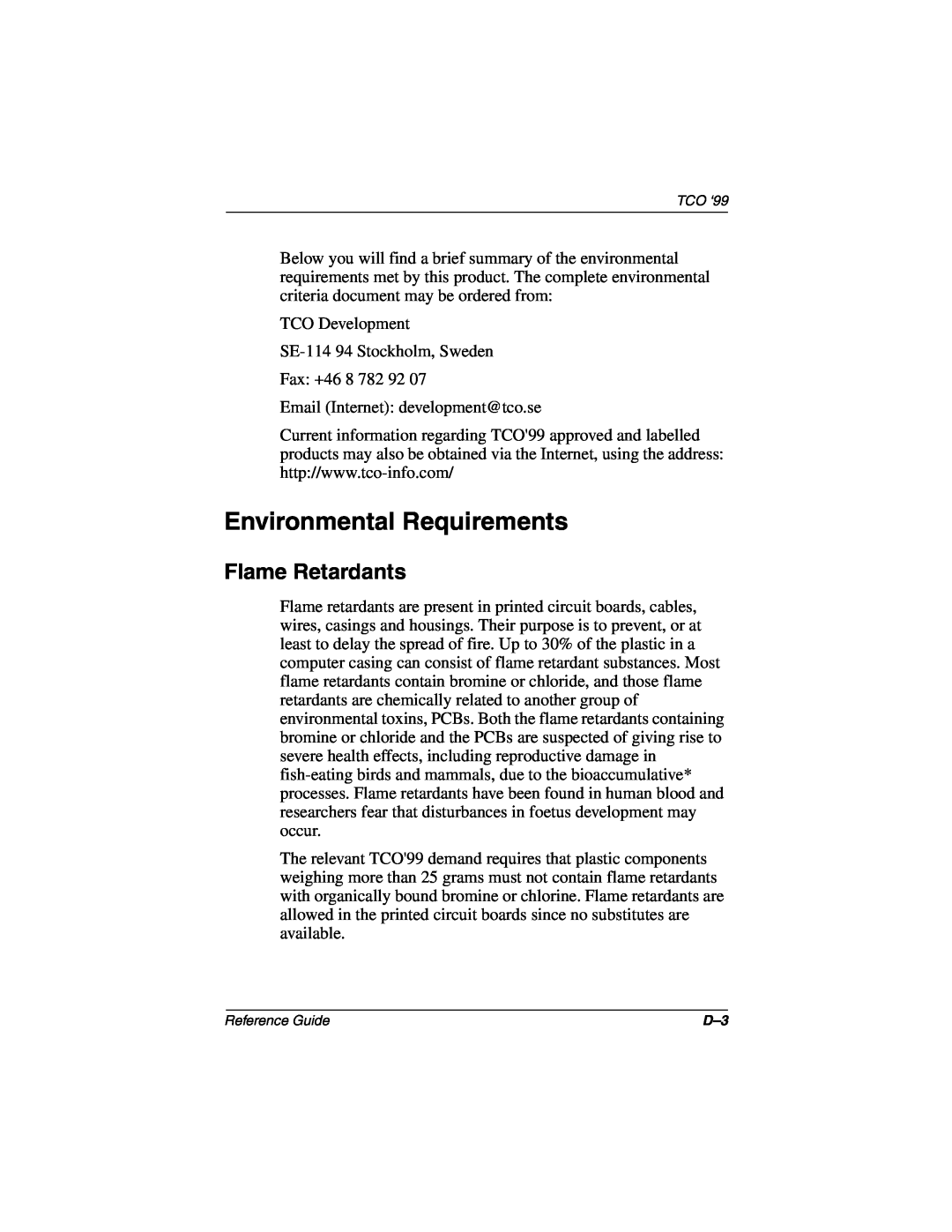 Compaq 5017 manual Environmental Requirements, Flame Retardants 