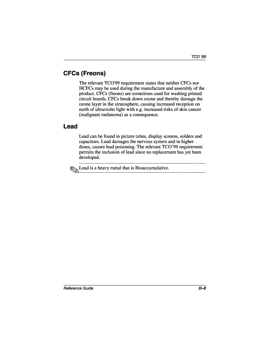 Compaq 5017 manual CFCs Freons, Lead 