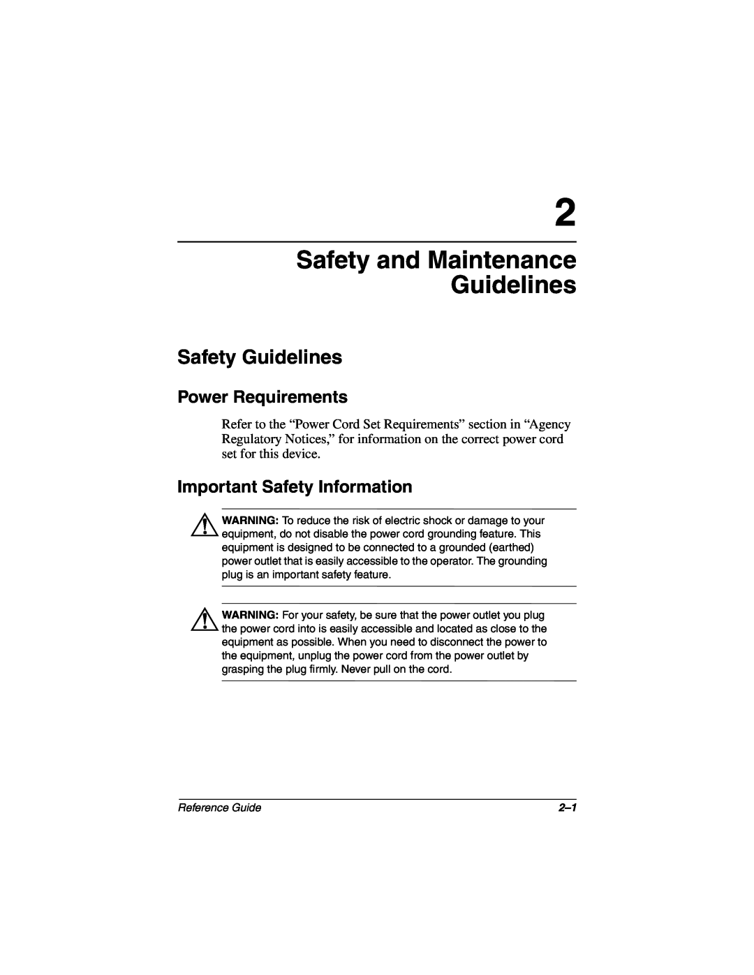 Compaq 5017 manual Safety and Maintenance Guidelines, Safety Guidelines, Power Requirements, Important Safety Information 