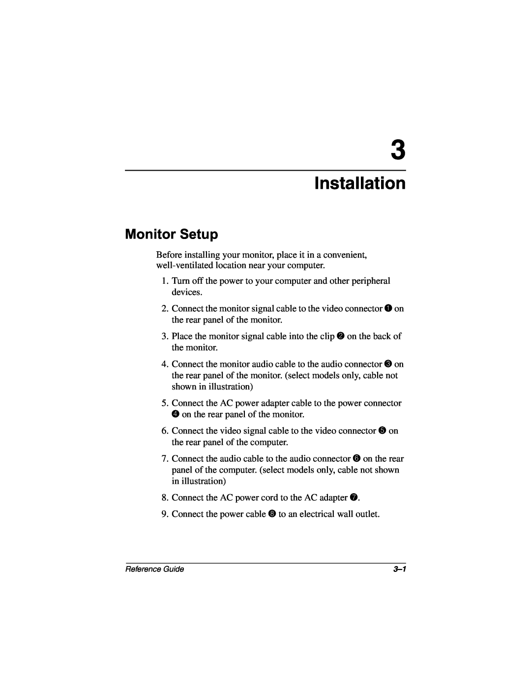 Compaq 5017 manual Installation, Monitor Setup 