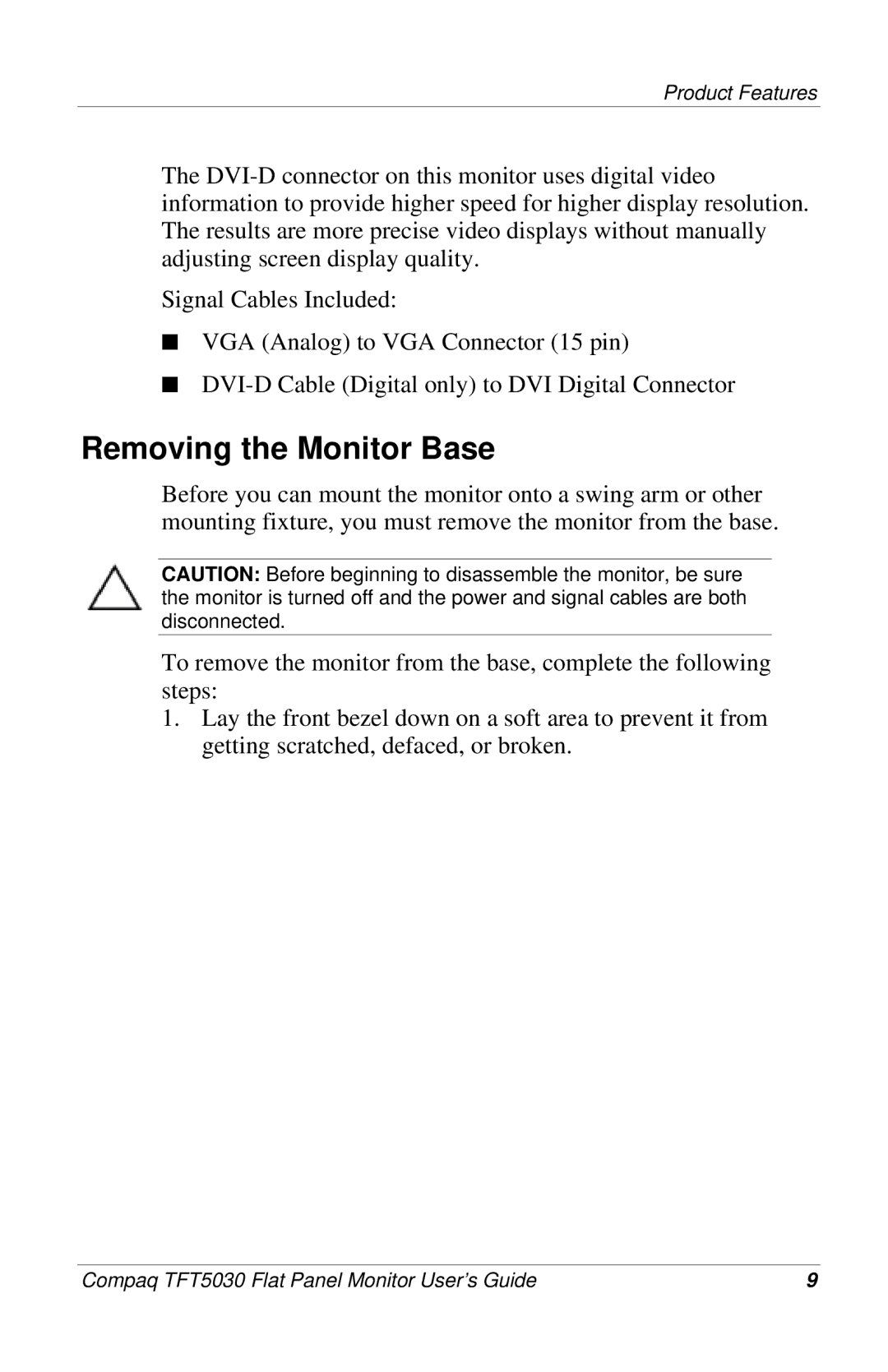 Compaq 5030 manual Removing the Monitor Base 