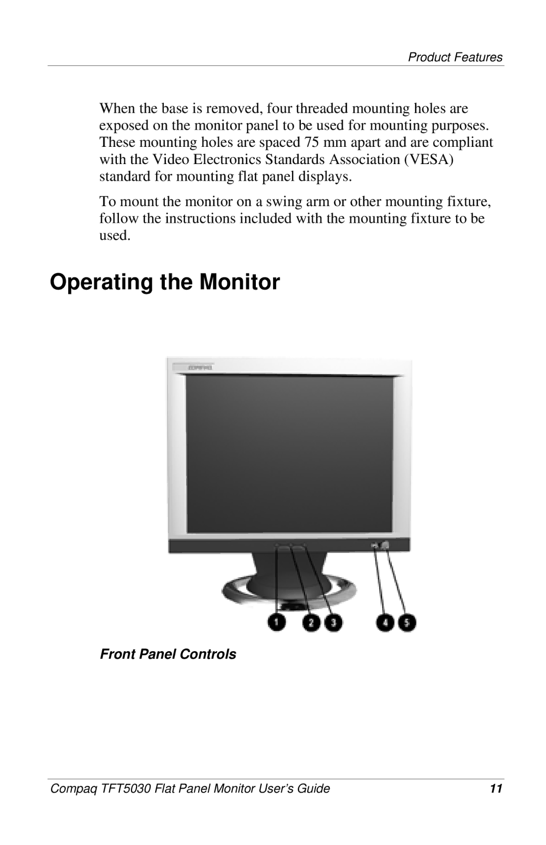 Compaq 5030 manual Operating the Monitor 