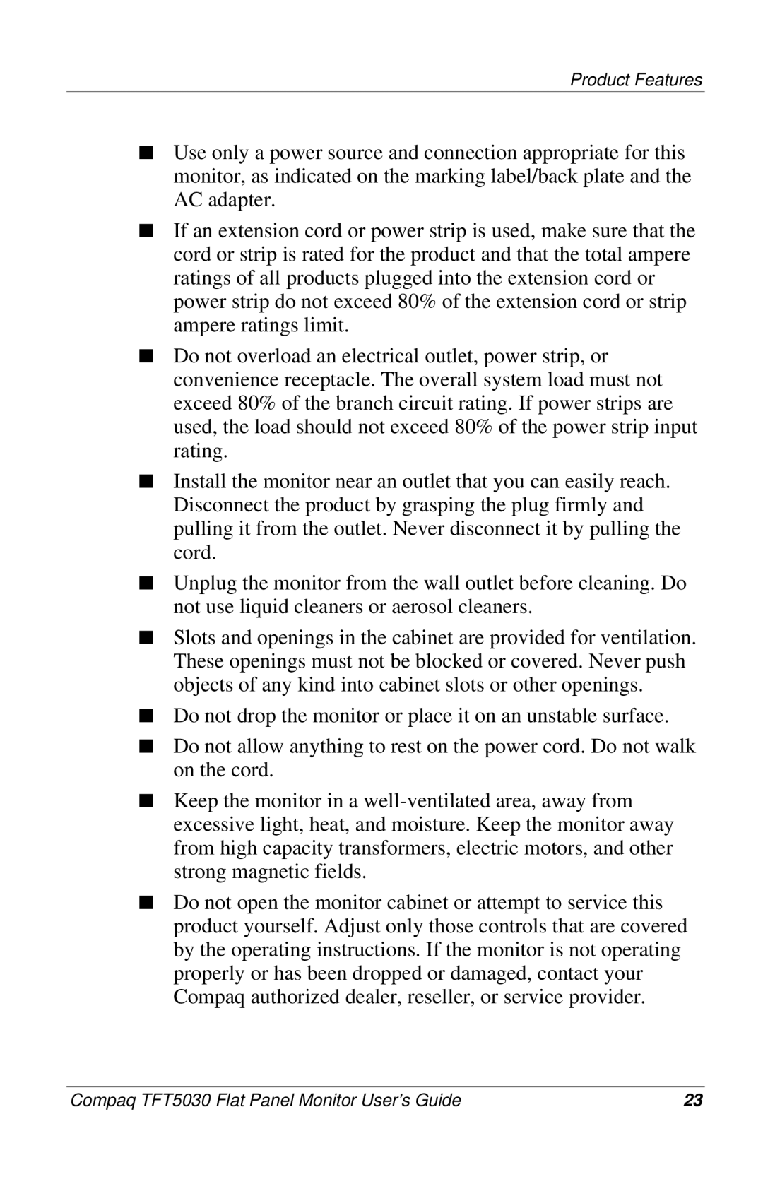 Compaq 5030 manual Product Features 