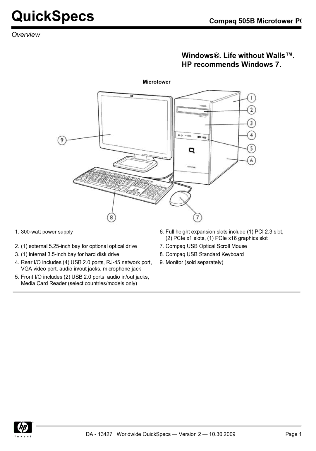 Compaq 505B manual Overview, Microtower 