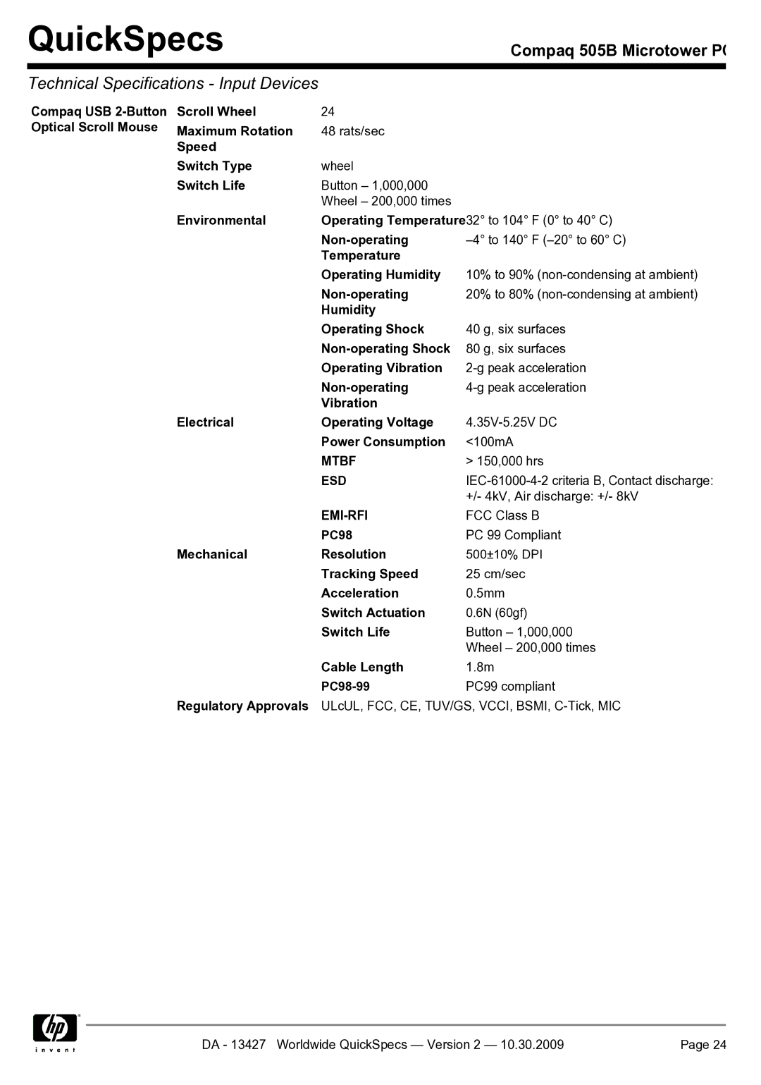 Compaq 505B manual Mtbf, Emi-Rfi 