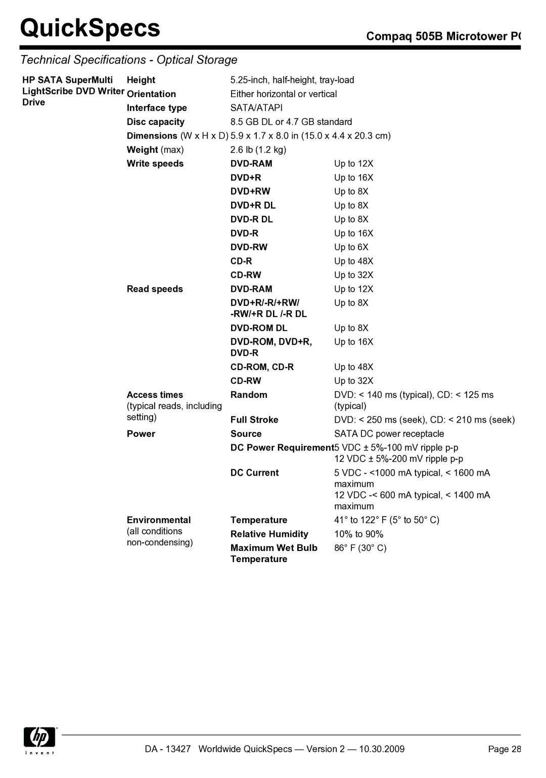 Compaq 505B manual Dvd-Rom, Dvd+R, Dvd-R Cd-Rom, Cd-R 