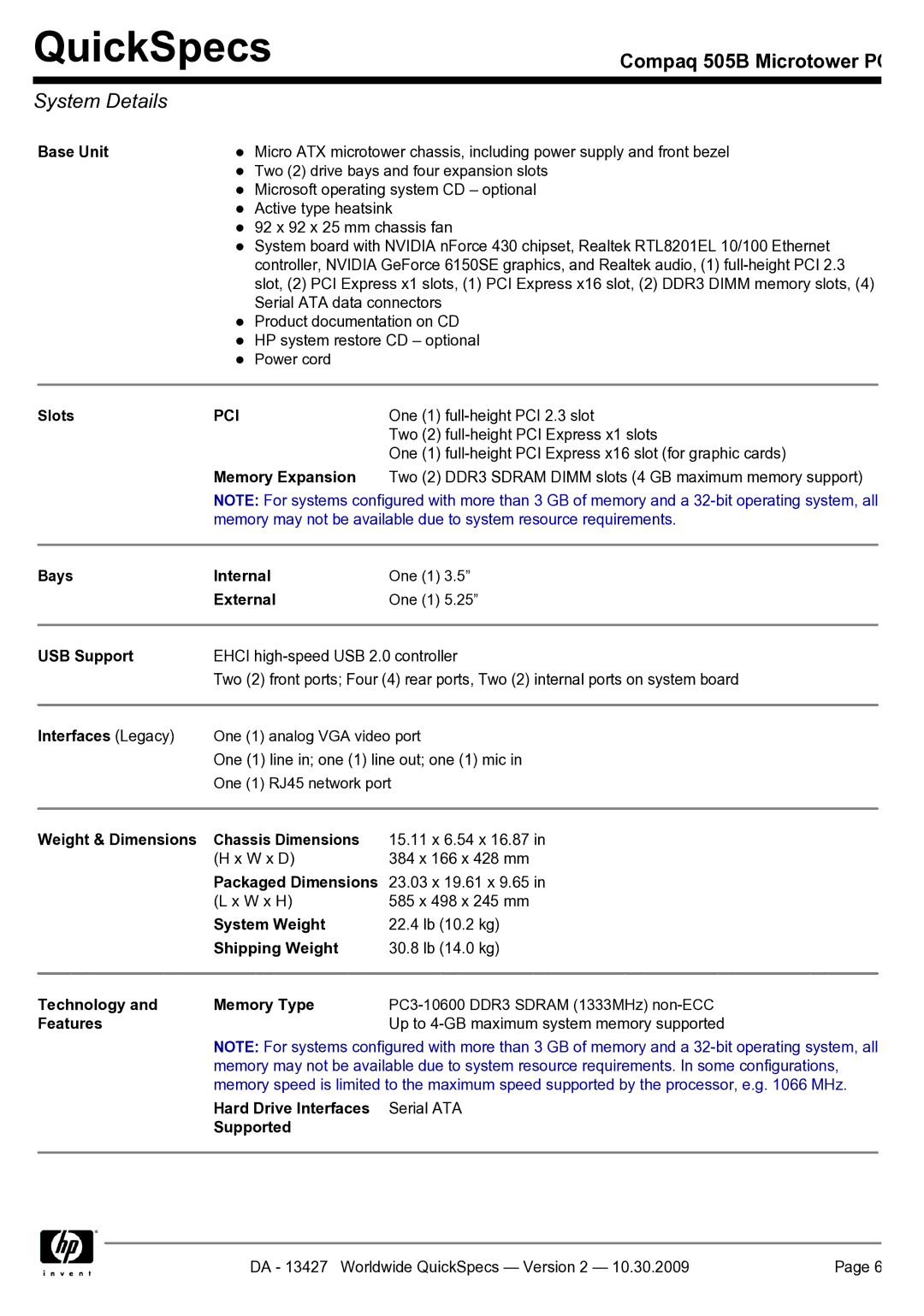 Compaq 505B manual System Details, Pci 