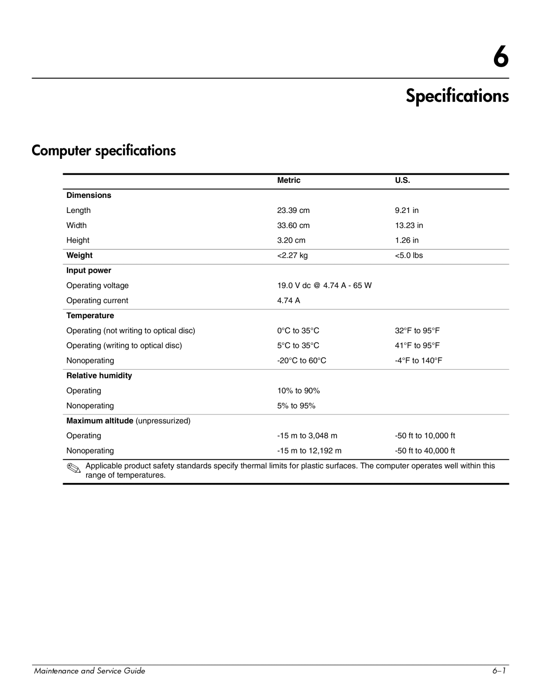 Compaq 515, 511, 510 manual Specifications, Computer specifications 