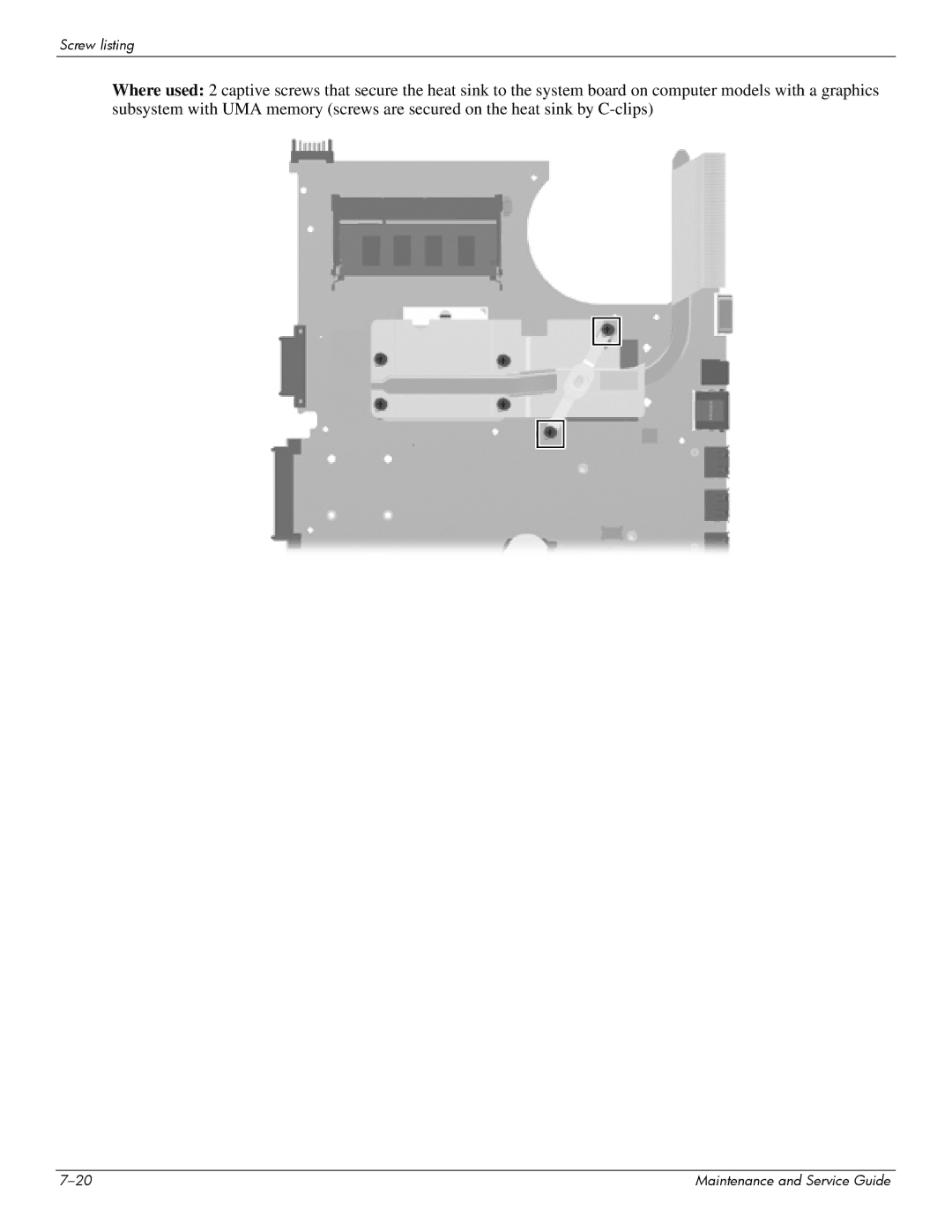 Compaq 510, 511, 515 manual Screw listing 