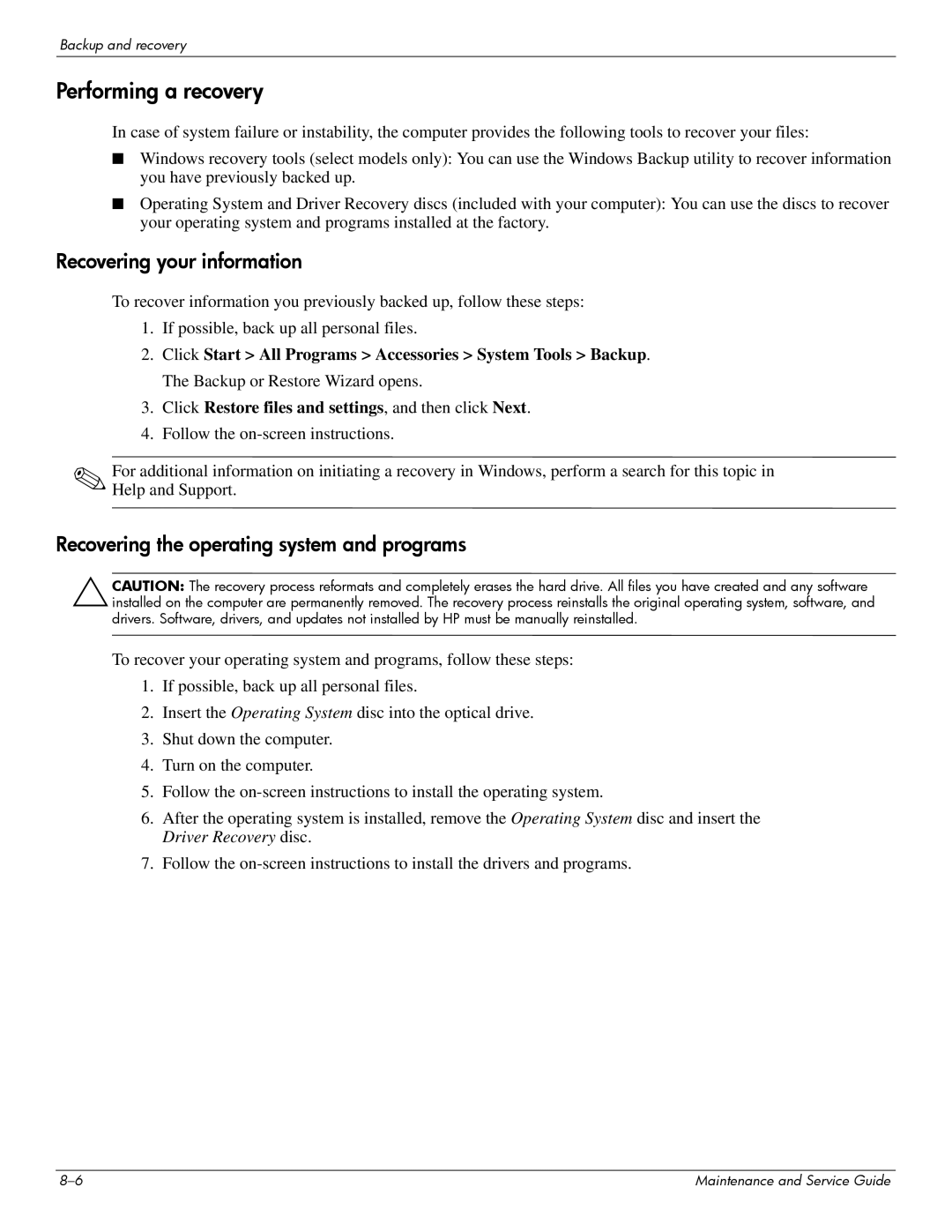 Compaq 510, 511, 515 manual Recovering your information 