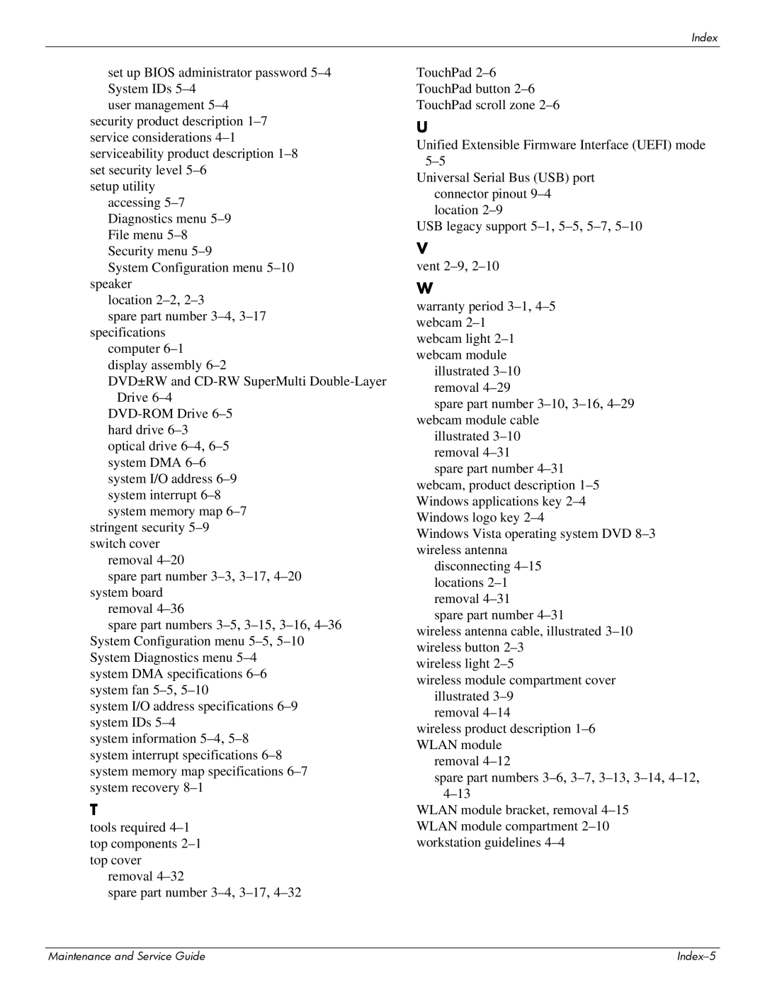 Compaq 511, 510, 515 manual Maintenance and Service Guide Index-5 