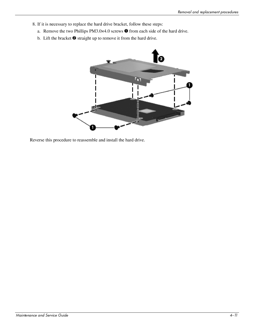 Compaq 511, 510, 515 manual Removal and replacement procedures 