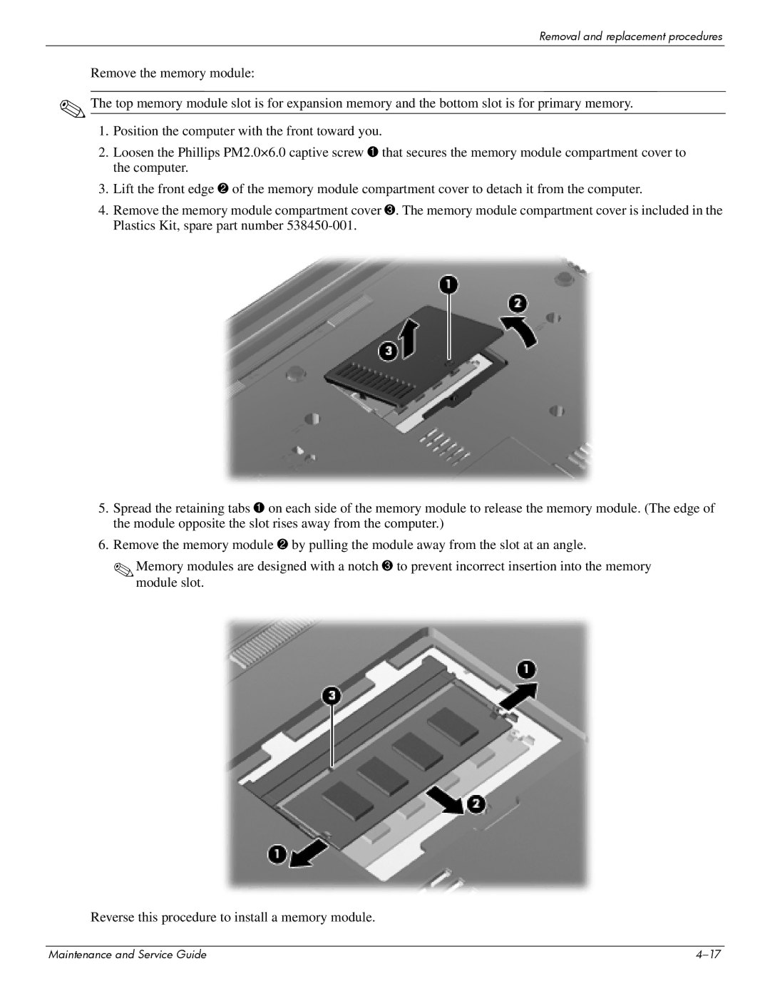 Compaq 511, 510, 515 manual Removal and replacement procedures 