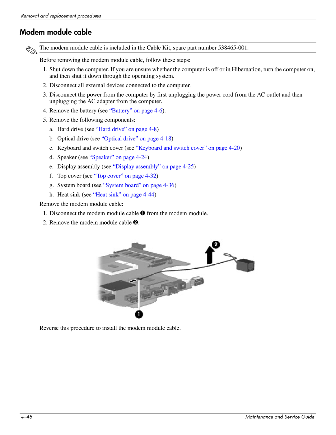 Compaq 510, 511, 515 manual Modem module cable 