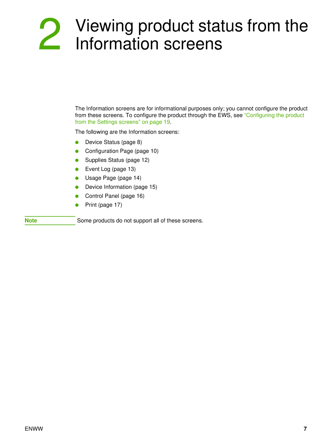 Compaq 5200 manual Viewing product status from the Information screens 