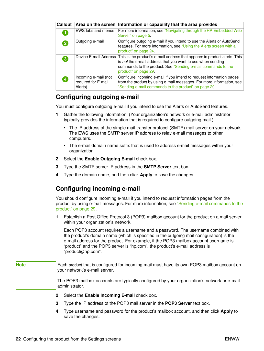 Compaq 5200 manual Configuring outgoing e-mail, Configuring incoming e-mail 