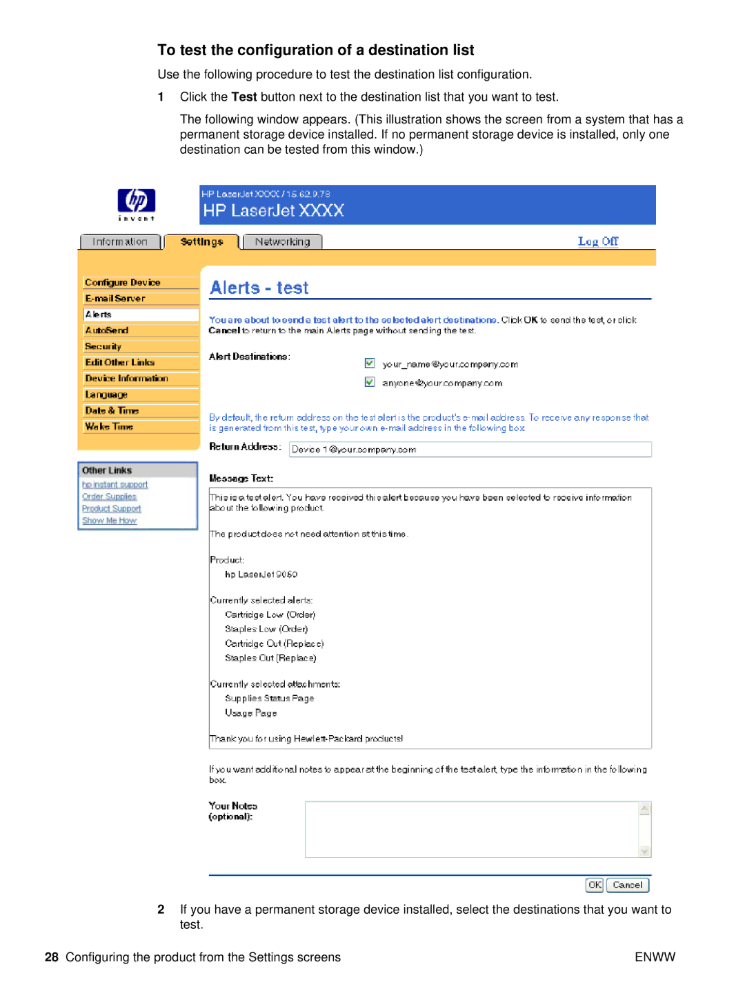 Compaq 5200 manual To test the configuration of a destination list 