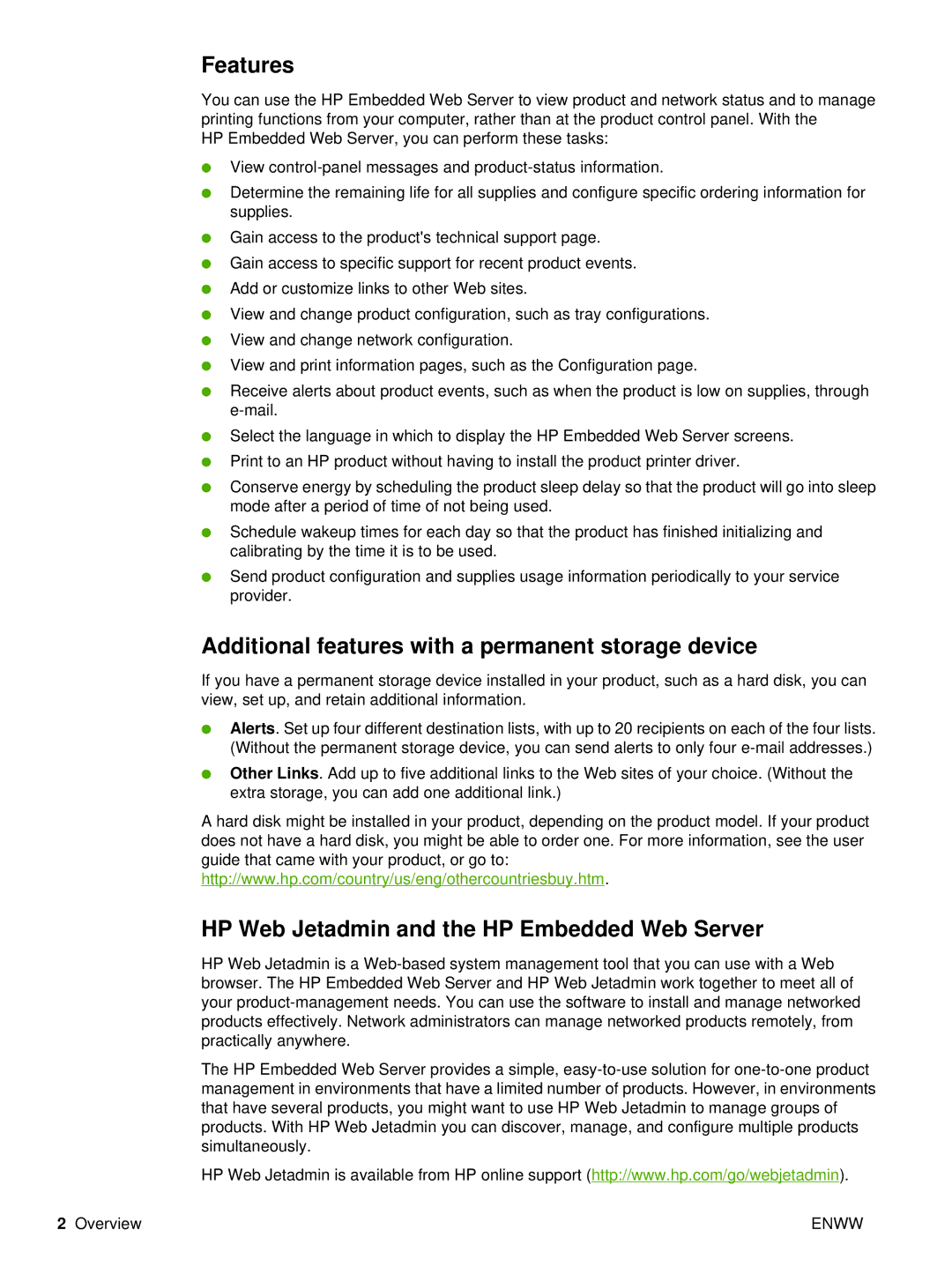 Compaq 5200 Features, Additional features with a permanent storage device, HP Web Jetadmin and the HP Embedded Web Server 