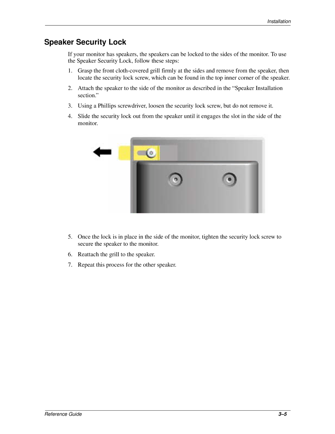 Compaq 5500 manual Speaker Security Lock 