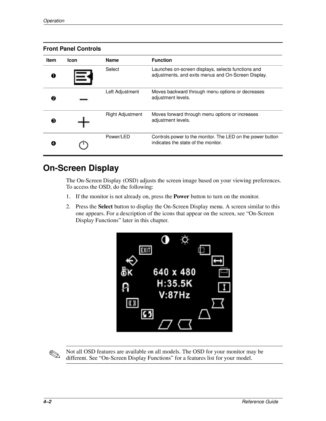 Compaq 5500 manual On-Screen Display, Front Panel Controls 